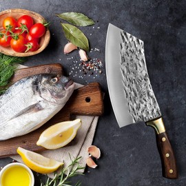 Serbian Chef Knife Meat Cleaver Sharp Slicing Knife Forged Butcher Knife with Full Tang Handle Kitchen Knife for Kitchen, Camping, BBQ