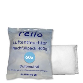 reilo 60 x 400 g Dehumidifier Granules (Calcium Chloride), Room Dehumidifier in Fleece Bag, Refill Packs for Dehumidifier Boxes 400 to 1200 g, Air Dryer for Living Room, Bedroom, Basement
