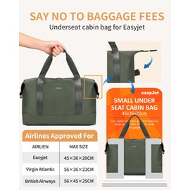 ECOHUB Easyjet Cabin Bag 45x36x20, 30L Underseat Hand Luggage Bag, Foldable Carry On Bag with Removable Wet Pocket, Water-Resistant Overnight Hospital Weekend Bag for Women, Army Green