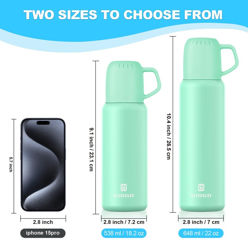 Thermal Flask with Cup 648ml/22oz Flask for Hot Drink, Vacuum