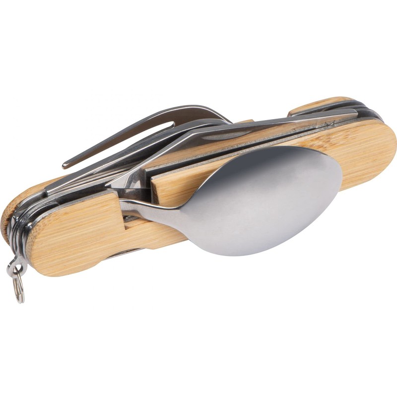 notrash2003 Multi-functional Folding Metal Camping Cutlery Set with Wooden Handle