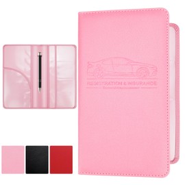 PLOJOP Car Registration and Insurance Card Holder, Leather License Document Pink Glove Box Compartment Organizer, Car Wallet Case for Essential Info, License Cards, ID Card
