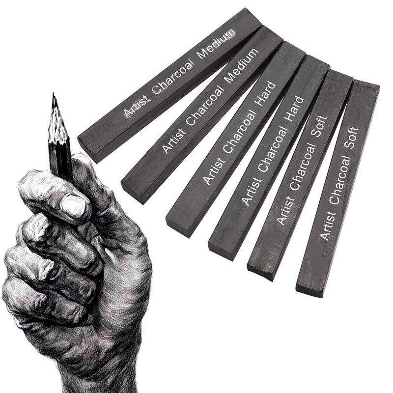 Compressed Charcoal Sticks for Drawing, 6 PCs Break-Resistant Sketch Charcoal