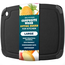 Dishwasher Safe Cutting Boards for Kitchen - Large Composite Wood Cutting Board with Non-Slip Feet & Juice Groove - Thin & Lightweight Eco-Friendly Chopping Board (14.5 x 11.25 Inch, Slate Black)