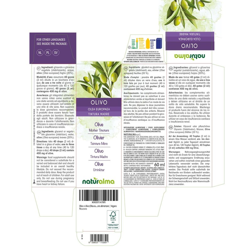 Olive (Olea europaea) Leaves Alcohol-Free Mother Tincture Naturalma - Liquid