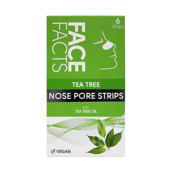 Face Facts Tea Tree Nose Pore Strips | Draws out impurities & oils, helping eliminate blackheads | 6 strips