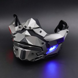 Zhongren LED Cyberpunk Mask for Men Half Face or Full Face Mask Detachable with Adjustable Light for Holloween Cosplay Costume Holiday Party Tactical Movie Prors (Silver Gray)