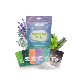 frihed. Wellness Salt Mix - Salt Scrub for Men and Women - Shower and Body Scrub for Sauna, Shower & Bath - 6 Fragrances - Gift Idea for Aromatherapy