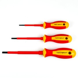 INGDAUM® Set of 3 VDE slotted screwdrivers 0.5 x 3.0 x 75 mm; 0.8 x 4.0 x 100 mm; 1.0 x 5.5 x 125 mm, insulated against 1000 V for electricians, mechantronists and refrigeration technicians