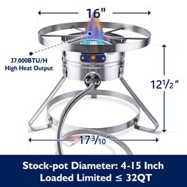 ARC Burner, 16” Stainless Steel Single Burner Propane Stove with Rust-proof Hose & Adjustable Regulator, Camping Stove Great for Outdoor Cooking Turkey Fryer, Crawfish Cooking
