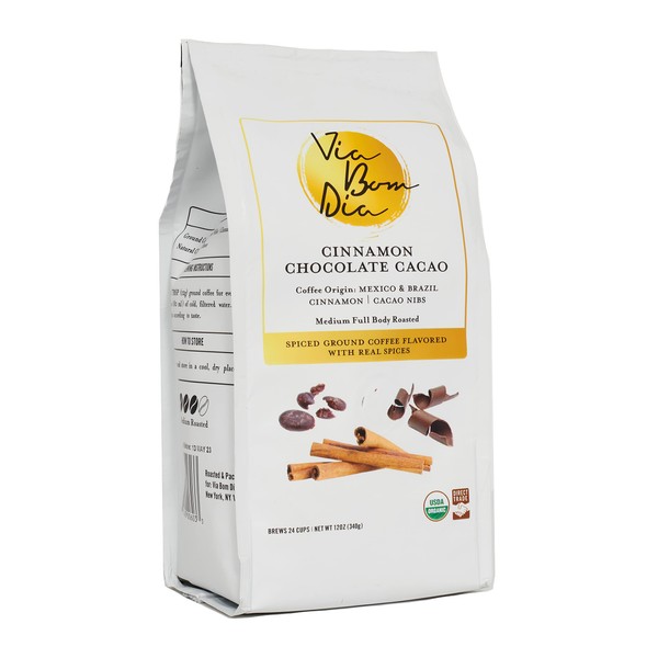 Via Bom Dia 100% Naturally Flavored Ground Coffee, Cinnamon Chocolate, Medium Roast, No Artificial Flavors, 12 oz. Bag