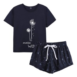 MyFav Women's Pyjamas, Comfortable, Stylish, Cat Cartoon Print, Sleepwear, flowers