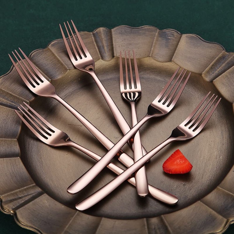 Copper Dinner Forks 6 Piece, Stainless Steel 8'' Forks Silverware