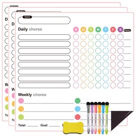 Voittozege 3 Pack Magnetic Chores Chart, Bedtime/Morning/Daily Routine Chart, Reusable Reward Charts with 6 Pack Eraser Cap Markers and Dry Eraser Chore Board for Family Weekly Tasks