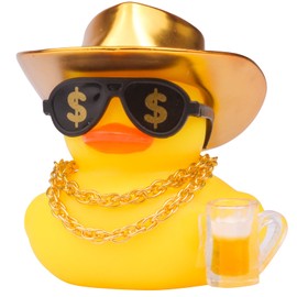 CoFuBcad Rubber Duck Dashboard Decoration, Car Yellow Funny Duck Decor with Cowboy Hat Necklace Sunglasses Mini Prop Instrument for Cool car Accessories