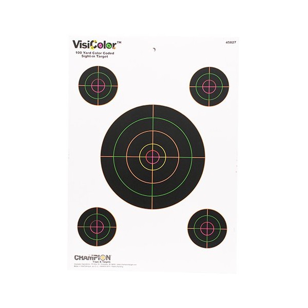 Champion VisiColor Sight-In Target with 4 Extra Bulls (Pack of 10)