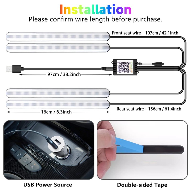 GZ5CG Car Interior Ambient Lights Multicolor Under Dash Footwell Atmosphere