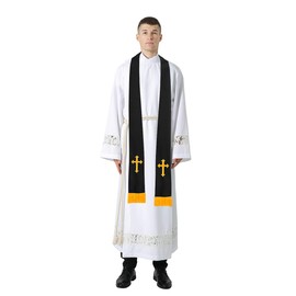 IvyRobes Unisex Aadult's Reversible Church Clergy Stole Choir Priest with Gold Embroidery Cross 229cm Black and White