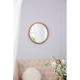 Udorich 20" x 20" Circle Wall Mirror with Wooden Frame, Modern Design for Home or Office, Brown