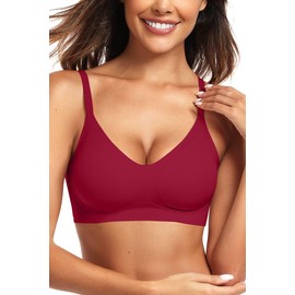 Vertvie Womens Seamless Bra No Underwire Comfort Push Up Bras Buttery Soft Wireless Bralette Full Coverage Sport Everyday Bra(Red,X-Large)
