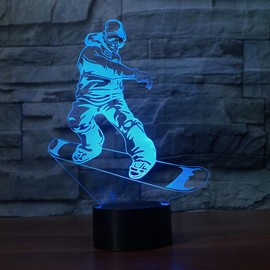 SUPERIORVZND 3D Fancy Snowboarding Night Light Remote Control Power Touch Table Desk Optical Illusion Lamps 16 Color Changing Lights Home Decoration Xmas Birthday Gift