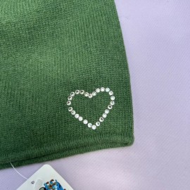 HaT Portolano Hat 40% Wool Heart Shape Diamond Accent Green