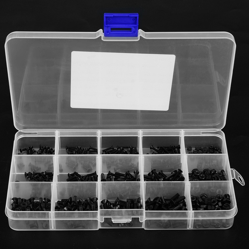 480pcs/set Black Carbon Steel Hexagonal Countersunk Screw Nut Kit M2