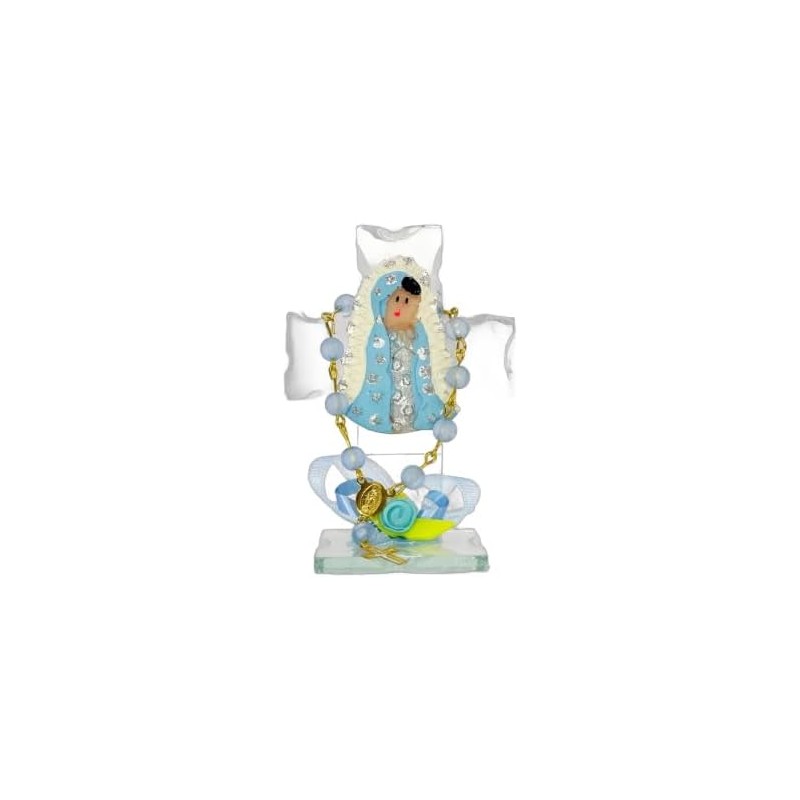 Cruz de cristal azul con Virgen – Pack 12 pcs