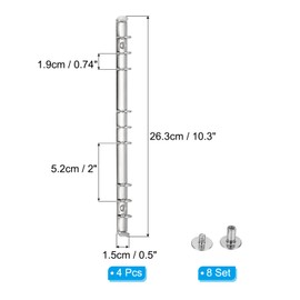 PATIKIL B5 9-Hole Ring Binder Mechanisms, 4 Set Binder Spines Replacement for Binder Planners, 1.5cm, Silver Tone