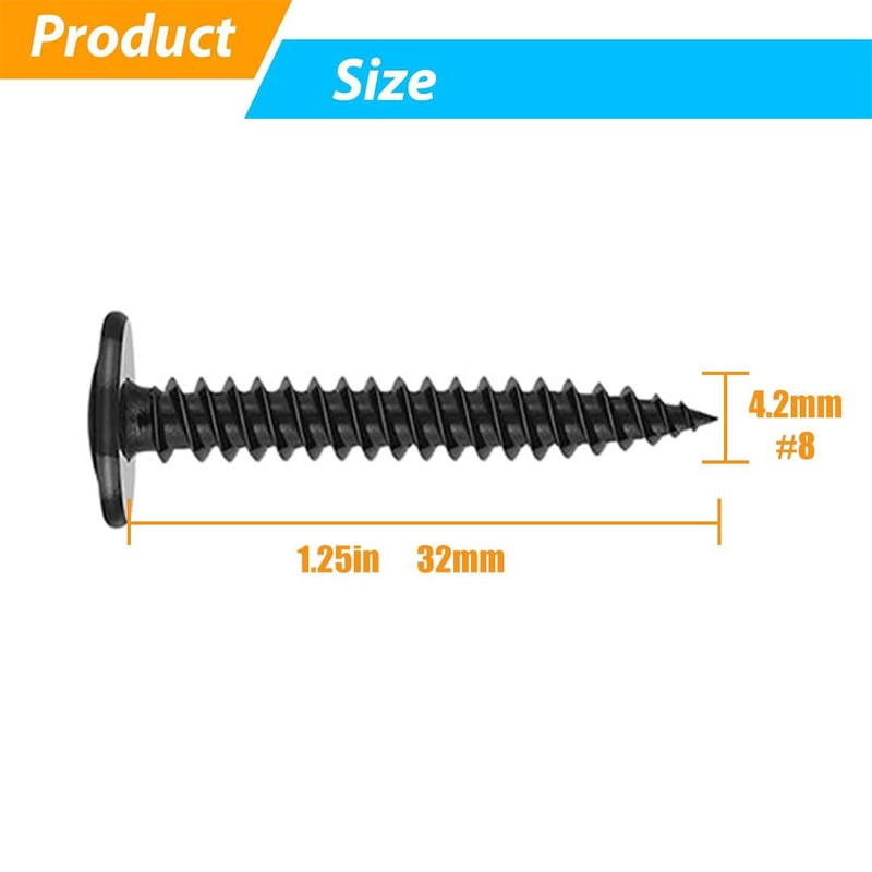 90PCS #8x1-1/4 Black Truss Head Self Tapping Screws - Phillips