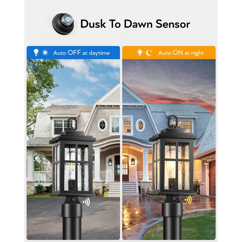 VIANIS Hardwired Dusk to Dawn Outdoor Post Light, Black Outdoor