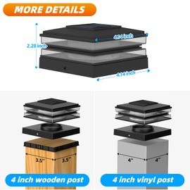 EXCMARK 4x4 Solar Post Cap Lights Outdoor Waterproof 8 Pack Fence Deck Post Lights with High-Brightness LEDs, Dual Light Modes Warm White & Cool White. (Classic Black, 8)
