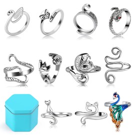 FOUSNOW 11 Pcs Crochet Ring, Adjustable Knitting Tension Rings, Finger Loop, Cat Yarn Guide Knitting Thimble, Faster Knitting Crochet Accessories for Mother Grandma Gifts (11Pcs)