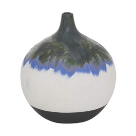 The Novogratz Ceramic Handmade Vase with Dripping Effect, 9" x 9" x 10", White