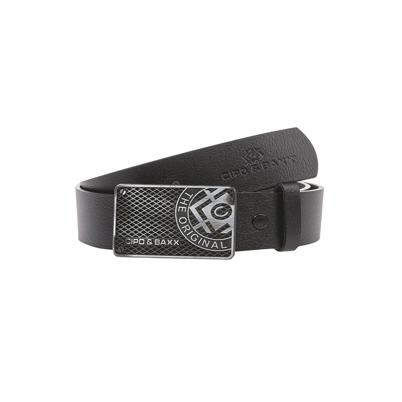Cipo & Baxx Men's Belt Logo Clasp Leather Belt CG192,