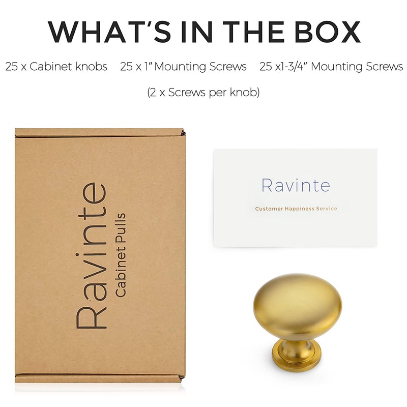 Ravinte 25 Pack Cabinet Knobs - Brushed Brass & Zinc