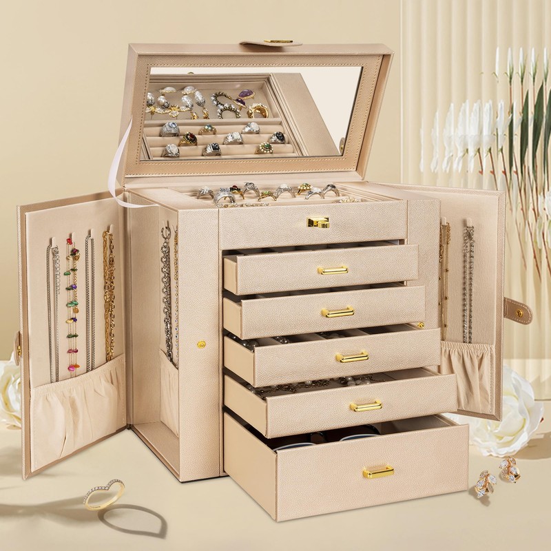 AKOZLIN Huge Jewelry Box Organizer Functional Extra Large Leather Jewelry