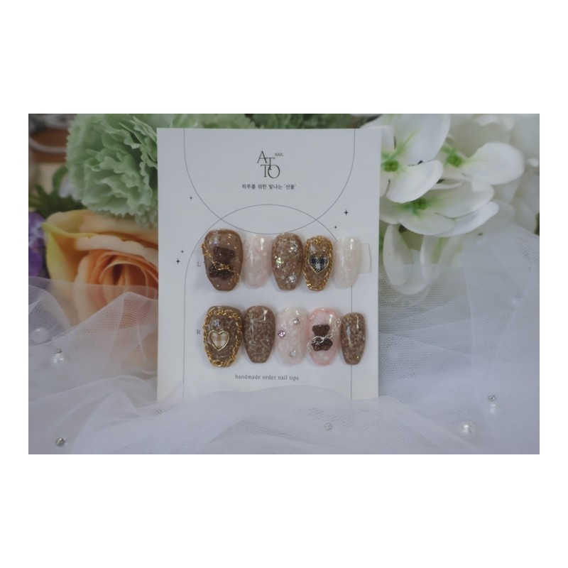 Handmade nail tip - My teddy bear - Short square