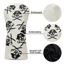 Golf Club Covers Driver Covers Fairway Wood Headcover Leather Mallet Putter Headcovers Black Skull Pattern fits Most Brands of Golf Club Head Covers