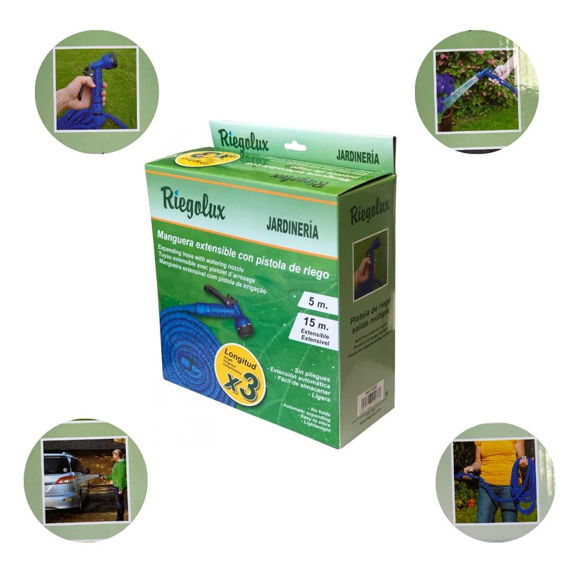 Riegolux 795229 Expandable Hose with Gun, Blue, 5-15 m