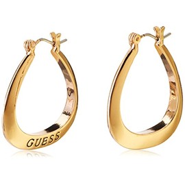 GUESS "Basic" Gold Small Oval Logo Hoop Earrings
