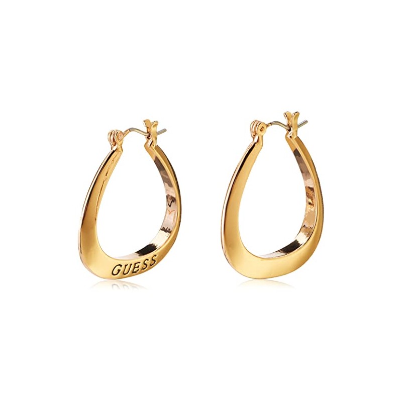 GUESS "Basic" Gold Small Oval Logo Hoop Earrings