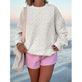 AKLOPVII Women Y2k Ditsy Floral Print Oversized Sweatshirts Cute Lightweight Fleece Crewneck Pullover Shirt Fall Outfits