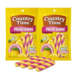 Country Time Candy Filled Ropes Sour N' Sweet Lemonade Gummy Candy Sticks, Soft & Chewy Twist Candy 3 oz. - 2 Pack by Macco