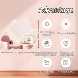 TATACLEA Acrylic Mirror Decorative Wall Stickers, 3D Wall Decoration Removable Self-Adhesive Mirror Stickers, Suitable for Living Room Bedroom Home Decoration(Clouds)