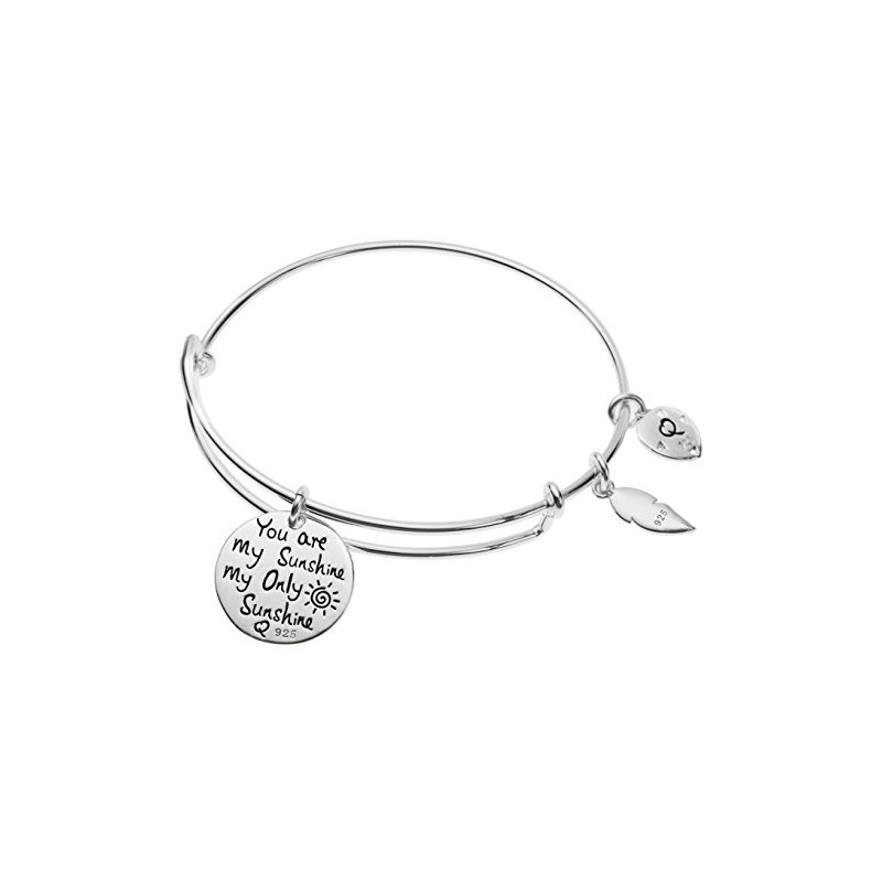 Sterling Silver My Sunshine Smiley Dangle Charm Expandable Bangle Bracelet