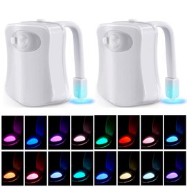 XUBX 2 Pack Motion Sensor Toilet Night Light, 16 Colors Changing Body Motion Sensor Toilet Bowl Seat Lamp, Bathroom Bowl Seat Light Lamp, Sensor LED Washroom Night Light