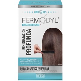 FERMODYL - Rehidratación Profunda. Con ácido láctico y vitamina E. Tratamiento capilar de 6 ampolletas de 10ml