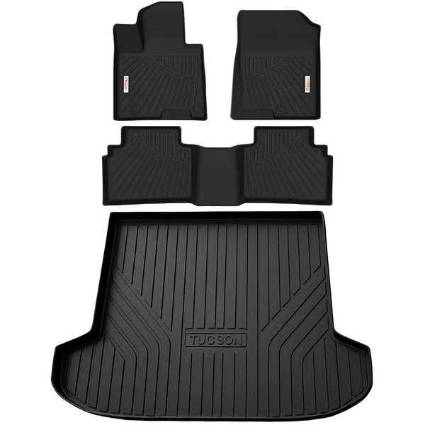 TESSON Floor Mats 2 Row Liners Set &Cargo Liners Custom