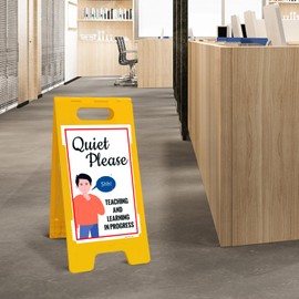 Quiet Please Teaching and Learning in Progress with Graphic Sidewalk Sign Kit, 10x16 Inches, with A Frame Stand, Made in USA